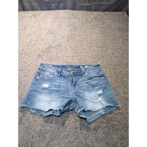 Miss Me Womens Size 30 Denim Distressed Frayed Hem Shorts Blue